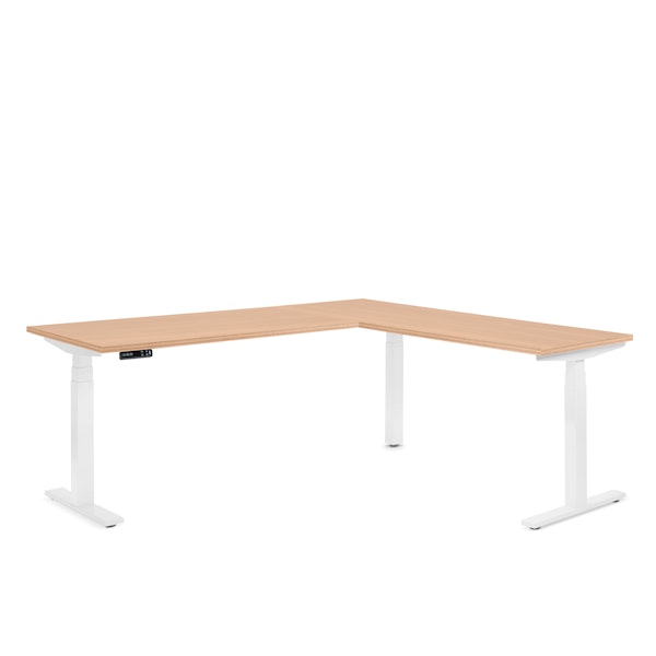 Series L Adjustable Height Corner Desk, Natural Oak with White Base, Right Handed,Natural Oak,hi-res